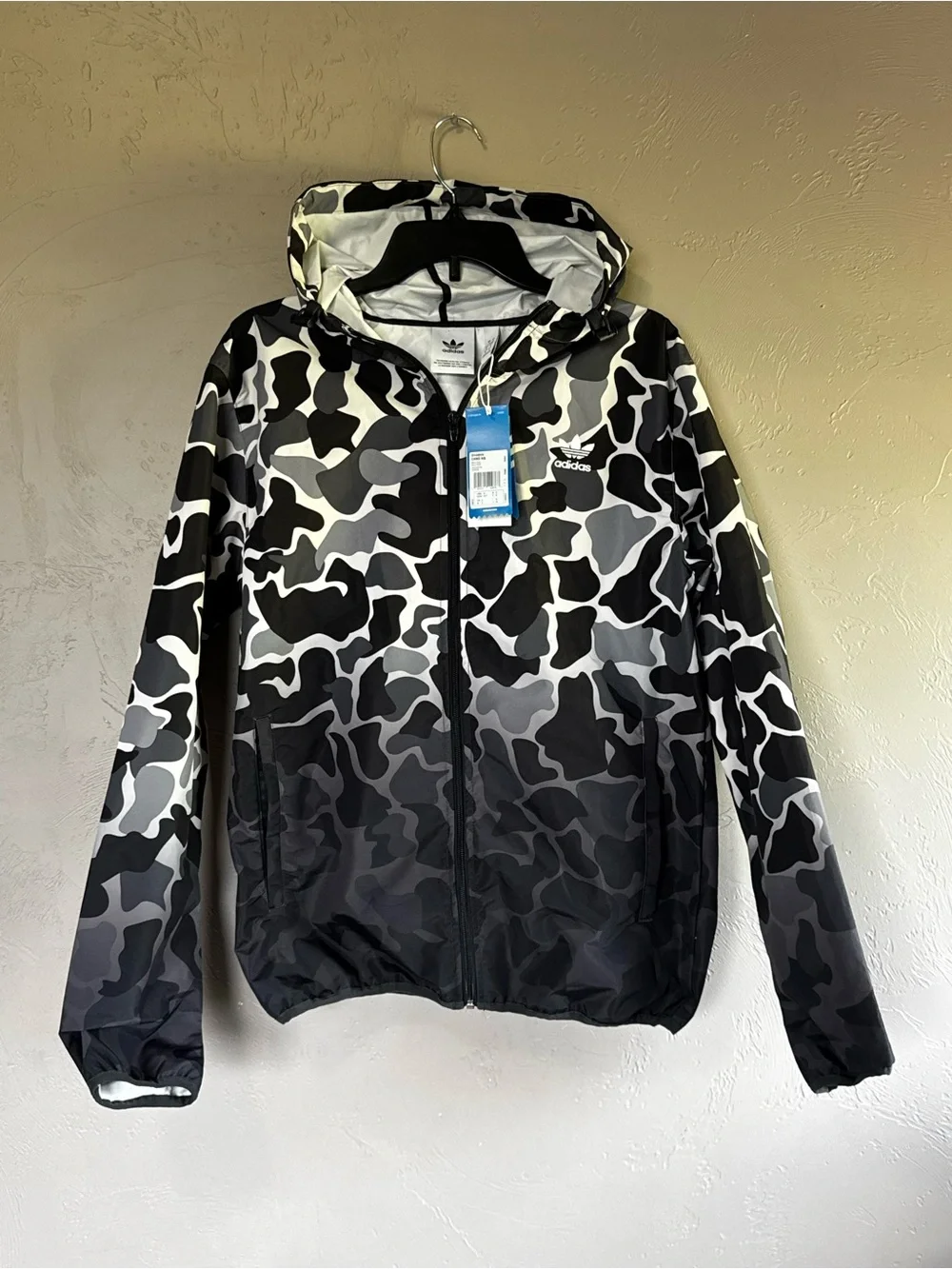 Adidas Originals Camo Windbreaker Jacket Small Black Gray White Hooded - Picture 2 of 7